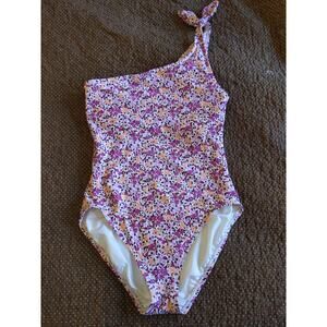LOFT Beach Women's Floral One Shoulder Swimsuit Medium Ditsy Print Purple Pink